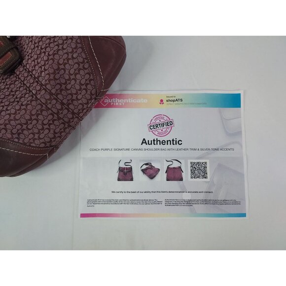 Coach Soho Signature Canvas Suede Shoulder Bag Burgundy Wine Western Country - Picture 4 of 16